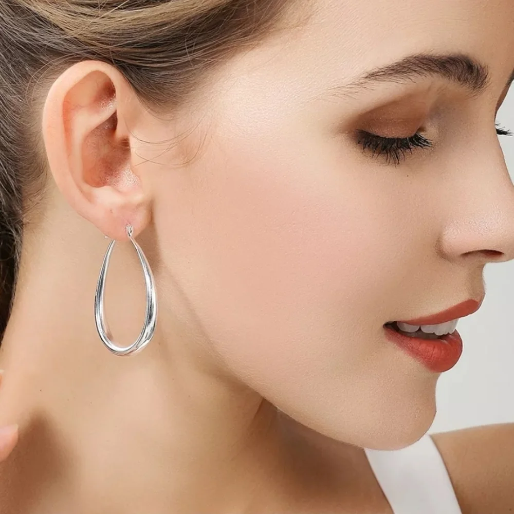 925 Sterling Silver Smooth Circle 41mm Hoop Earrings - Picture 5 of 5